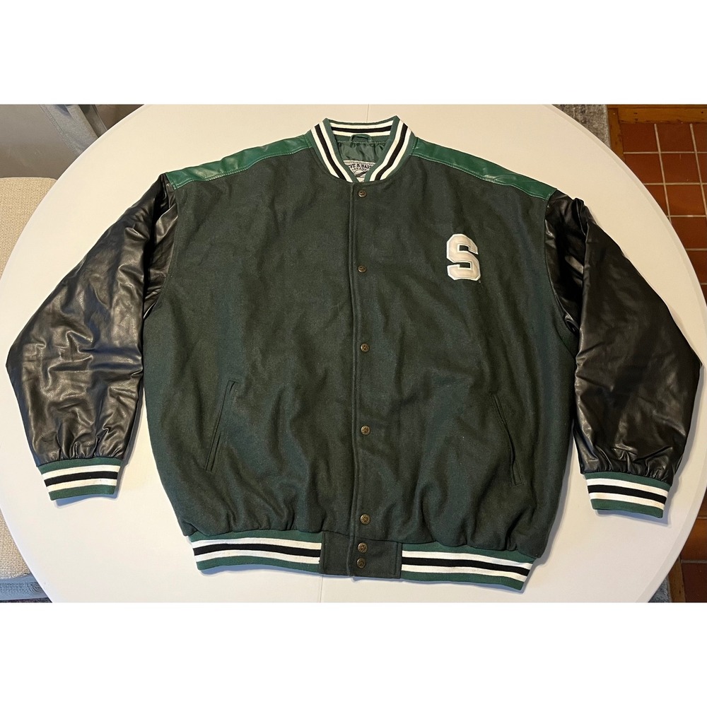 VTG Y2K Michigan State Spartans Steve Barrys Varsity Jacket Faux Leather XXXL